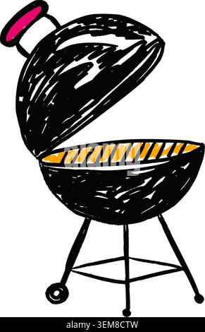 BBQ Grill bouilloire barbecue au charbon extérieur été Illustration de Vecteur