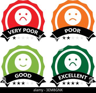 Étiquettes de badges d'évaluation de la satisfaction du client et ensemble de vecteurs de timbres d'avis Illustration de Vecteur