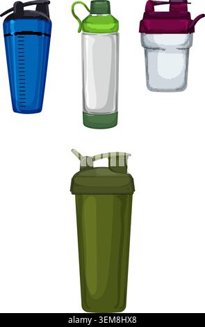 Bouteilles shaker pour contenants sportifs pour compléments de fitness Illustration de Vecteur