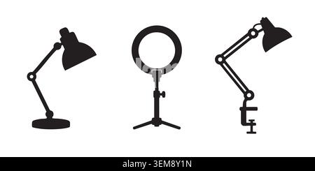 Black Silhouette ensemble de lampes de bureau dans divers styles Illustration de Vecteur