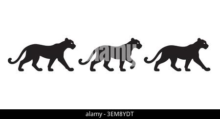 Black Silhouette Set de trois animaux guépards ou léopards en cours d'exécution Illustration de Vecteur
