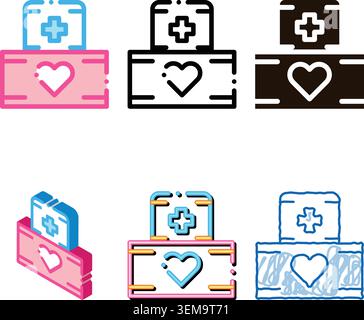 les volontaires soutiennent medikit clean vector icône de ligne mince Illustration de Vecteur