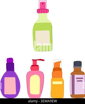 Flacons cosmétiques pour soins capillaires présentant des produits de beauté Illustration de Vecteur