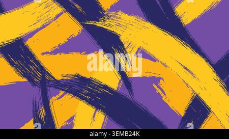 Des traits abstraits audacieux en violet profond et jaune doré créent une texture artistique dynamique, parfaite pour les arrière-plans créatifs, les affiches et les concepts visuels expressifs Banque D'Images