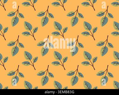 Un motif joyeux et sans couture avec des feuilles de sarcelle stylisées sur un fond orange chaud. Parfait pour la conception textile, le papier peint ou le fond de site Web Illustration de Vecteur