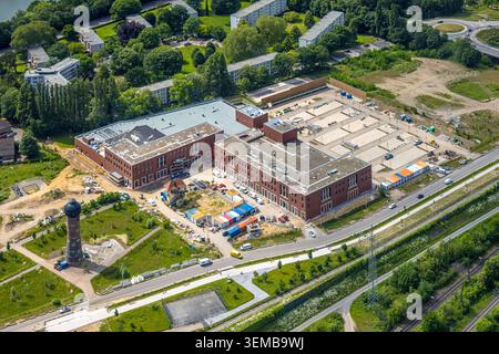 Luftbild, Baustelle und Neubau Technologiequartier in Wedau-Nord, Wasserturm und Baustelle mit Neubau auf dem alten Rangierbahnhof Wedau Gelände, Wedau, Duisburg, Ruhrgebiet, Rhénanie-du-Nord-Westphalie, Deutschland ACHTUNGxMINDESTHONORARx60xEURO *** vue aérienne, chantier de construction et nouveau quartier technique de construction à Wedau Nord, château d'eau et chantier de construction avec nouveau bâtiment sur l'ancien chantier de triage Wedau, Wedau, Duisburg, Ruhr, Rhénanie-du-Nord-Westphalie, Allemagne ACHTUNGxMINDESTHONORARx60xEURO Banque D'Images