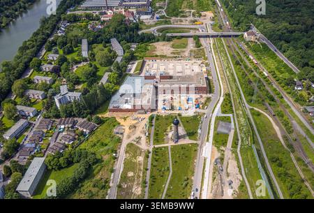 Luftbild, Baustelle und Neubau Technologiequartier in Wedau-Nord, Wasserturm und Baustelle mit Neubau auf dem alten Rangierbahnhof Wedau Gelände, Wedau, Duisburg, Ruhrgebiet, Rhénanie-du-Nord-Westphalie, Deutschland ACHTUNGxMINDESTHONORARx60xEURO *** vue aérienne, chantier de construction et nouveau quartier technique de construction à Wedau Nord, château d'eau et chantier de construction avec nouveau bâtiment sur l'ancien chantier de triage Wedau, Wedau, Duisburg, Ruhr, Rhénanie-du-Nord-Westphalie, Allemagne ACHTUNGxMINDESTHONORARx60xEURO Banque D'Images