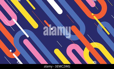Fond abstrait audacieux et coloré avec des lignes fluides dans les tons marine, rose, jaune et orange. Un design dynamique parfait pour les projets numériques, web et de mouvement Illustration de Vecteur