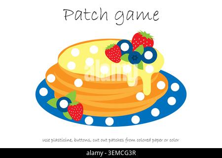 Éducation Patch jeu pancakes pour les enfants pour développer la motricité, utiliser des patchs en plastique, des boutons, du papier coloré ou colorer la page, enfants d'âge préscolaire Illustration de Vecteur