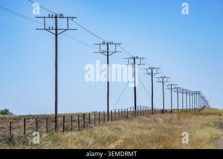 Alimentation en énergie, haute tension, ligne électrique, poteau de puissance, Afrique du Sud, électricité, alimentation, province d'état libre, Afrique australe, électricité, orang Banque D'Images