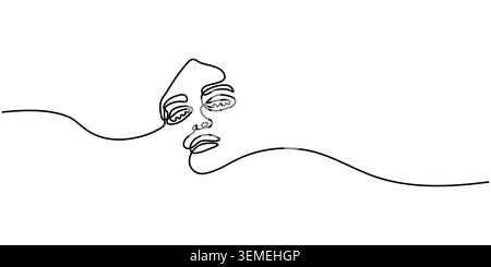 Dessin au trait continu minimaliste d'un portrait abstrait de visage humain Illustration de Vecteur