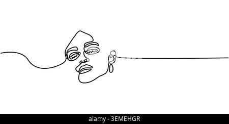 Minimaliste dessin de ligne continue d'un beau profil de visage de femme Illustration de Vecteur