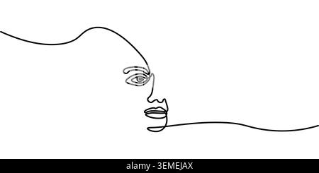 Dessin minimaliste en ligne continue d'un portrait de visage de profil de femme Illustration de Vecteur