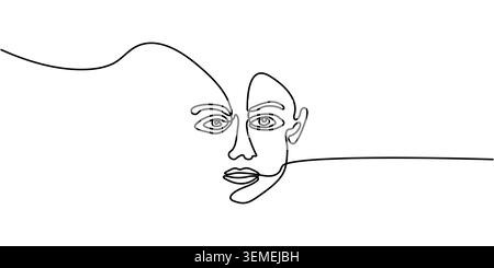 Minimaliste dessin en ligne continue du visage expressif d'une femme Portrait Illustration de Vecteur