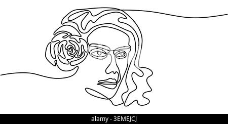 Minimaliste dessin continu d'une femme avec une Rose Illustration de Vecteur