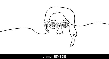 Dessin minimaliste en ligne continue d'un portrait partiel du visage d'une femme Illustration de Vecteur