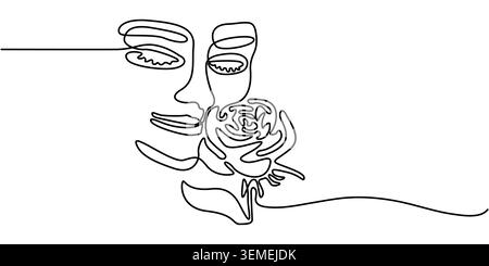 Minimaliste dessin continu d'une femme avec une Rose Illustration de Vecteur
