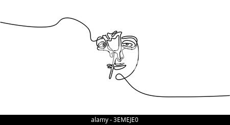 Minimaliste dessin en ligne continue d'un visage de femme avec Rose Illustration de Vecteur