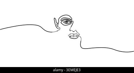 Dessin minimaliste en ligne continue d'un portrait de demi-visage de femme Illustration de Vecteur