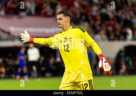 Budapest, Hongrie. 05th, juin 2026. Le gardien de but hongrois Aron Yaakobishvili (12 ans) vu lors du match amical entre la Hongrie et la Finlande à la Puskas Arena de Budapest. Banque D'Images