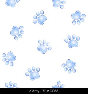 Motif aquarelle sans couture avec de jolies empreintes de chien bleu. Illustration d'aquarelle à la main pour la conception d'enfants, textiles, papier d'emballage Banque D'Images