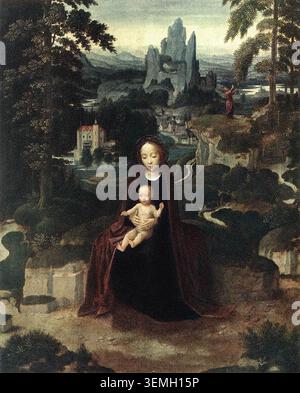 ISENBRANT, Adriaen (né vers 1490, Bruges, d. 1551, Bruges) repos pendant la fuite vers l'Egypte - bois, 49,4 x 34 cm Alte Pinakothek, Munich le peintre était actif à Bruges. Il peint sous l'influence de Gérard David et plus tard de Mabuse. --- mots-clés : ------------- Auteur : ISENBRANT, Adriaen titre : REST pendant le vol vers l'Egypte chronologie : 1501-1550 École : Flamand forme : peinture type : religieux Banque D'Images