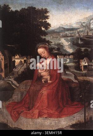 ISENBRANT, Adriaen (né vers 1490, Bruges, d. 1551, Bruges) repos pendant le vol vers l'Egypte - huile sur panneau, 38,1 x 28,5 cm Museum voor Schone Kunsten, Gand cette peinture raffinée de style gothique tardif a été peinte par Adriaen Isenbrandt, un disciple de Gérard David à Bruges. --- mots-clés : ------------- Auteur : ISENBRANT, Adriaen titre : REST pendant le vol vers l'Egypte chronologie : 1501-1550 École : Flamand forme : peinture type : religieux Banque D'Images
