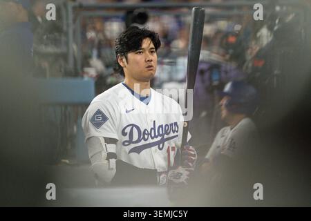 Shohei Ohtani (17 ans), joueur bidirectionnel des Los Angeles Dodgers, lors d'un match de la MLB contre les Los Angeles Angels, vendredi 5 juin 2026, au Dodger Stadium, à Los Angeles, EN CALIFORNIE, les Dodgers ont battu les Angels 1-0. (Jon Endow/image du sport) Banque D'Images