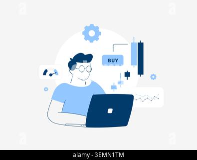 Signaux de trading avec analyse technique et opportunités d'achat pour les décisions boursières. Surveillez l'action des prix, évaluez les tendances du marché et améliorez l'illustration vectorielle de stratégie de trading. Illustration de Vecteur