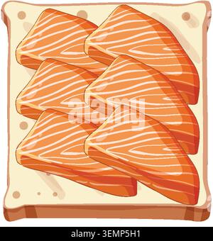 Illustration vectorielle de sashimi de saumon disposés sur du pain blanc, plat, couleurs pastel douces Illustration de Vecteur