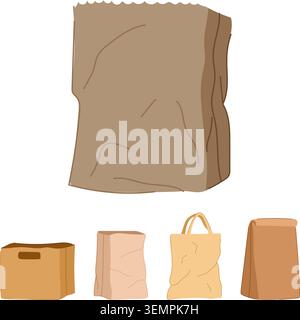 Sac à lunch en papier et divers sacs à provisions Illustration de Vecteur