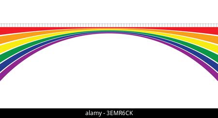 Rétro-futurisme Bridge Pride Month conception d'affiche arc-en-ciel dans un style de ligne rétro à la mode, des lignes de modèle de fond façonnent la conception vectorielle Illustration de Vecteur
