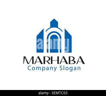 Logo bleu minimaliste avec arcs stylisés et tour Illustration de Vecteur