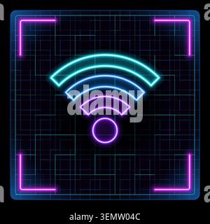 Icône de réseau de connexion au signal Internet Wi-Fi. Collection d'icônes de contour modifiables Neon Glow. Illustration de Vecteur