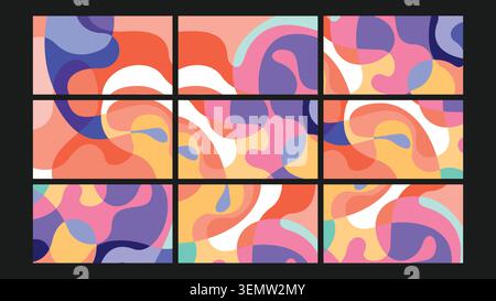 Fond abstrait organique avec des vagues colorées lisses dans des tons pêche douce, bleu, violet et corail. Convient au design moderne et à la marque. Illustration de Vecteur