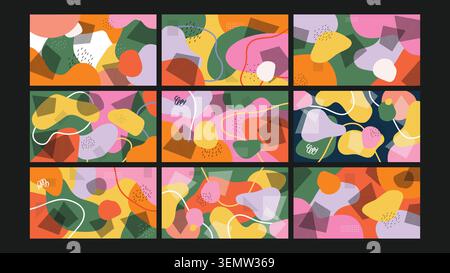 Un mélange ludique de blobs organiques, de textures et de lignes douces dans des tons pastel et audacieux. Idéal pour le décor moderne, les projets pour enfants, l'image de marque abstraite et le travail d'illustration coloré. Illustration de Vecteur