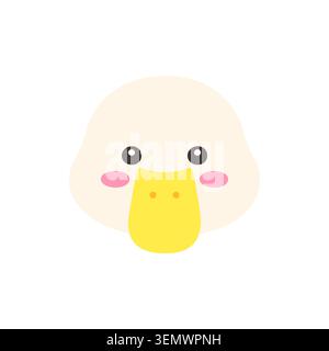 Cute Kawaii Duck face Flat Vector illustration sur fond blanc Illustration de Vecteur