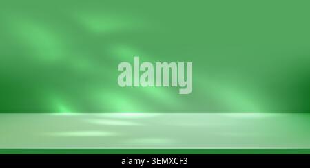 Vert studio 3D bg pour photo de produit abstrait, dégradé clair et foncé. Toile de fond de couleur limbo, scène vide avec texture d'ombre de tache de soleil. Plante naturelle Illustration de Vecteur