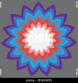 Illustration vectorielle colorée de Mandala floral avec des pétales superposés et un design géométrique symétrique Illustration de Vecteur