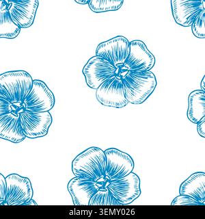 Modèle sans couture avec fleurs en lin bleu. Illustrations graphiques, vectorielles et dessinées à la main. Parfait pour les étiquettes et les emballages, les textiles et la décoration, ainsi Illustration de Vecteur