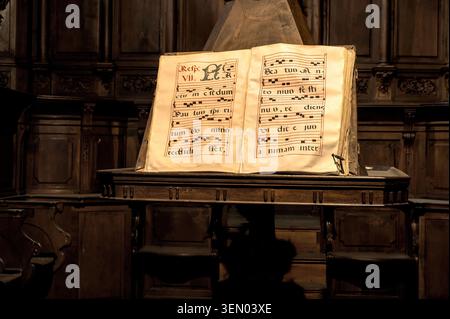 Notes manuscrites et texte. Église Nuestra Señora del Manzano à Castrojeriz en Espagne. Sur le chemin de Fonny James, le camino frances. Banque D'Images