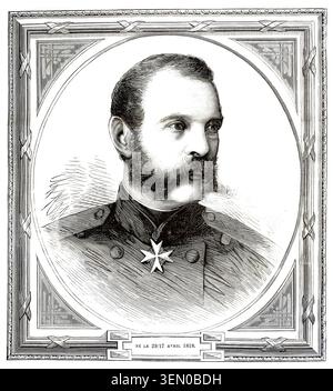Tsar Alexandre II de Russie. Né le 29 avril 1818, mort le 13 mars 1881 par un bombardement à Saint-Pétersbourg, il a gouverné l'Empire russe de 1855 jusqu'à sa mort. Illustration, reproduction d'un original du XIXe siècle. Authentique, fichier restauré pour une utilisation optimale, date exacte de l'original inconnu. Historique. Banque D'Images