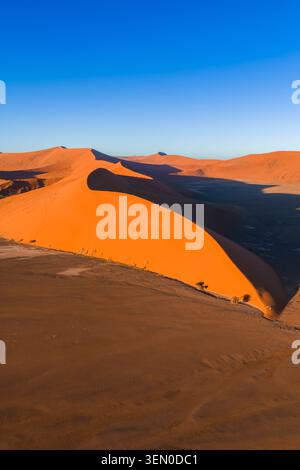 Vue aérienne de la crête de la Dune 45 à Sossusvlei, désert du Namib, Namibie Banque D'Images