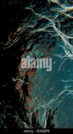 Motifs fluides abstraits avec des vagues tourbillonnantes sombres et des reflets blancs complexes. Illustration, rendu Banque D'Images