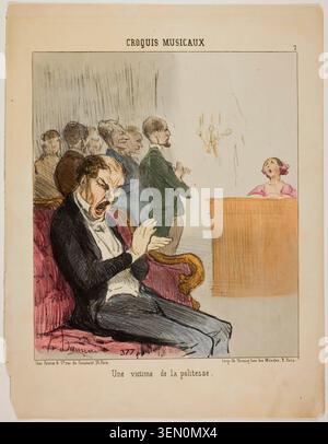 Une victime de sa propre politesse par Honoré-Victorin Daumier, 1852, représentant un homme griffant dans l'inconfort alors qu'il était assis parmi un public attentif dans une salle de concert Banque D'Images