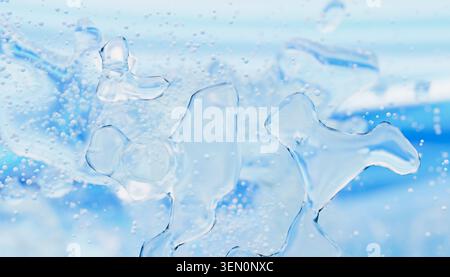 Éclaboussures abstraites de gouttelettes d'eau gelées en plein air avec une illustration de fond bleu flou, rendu Banque D'Images
