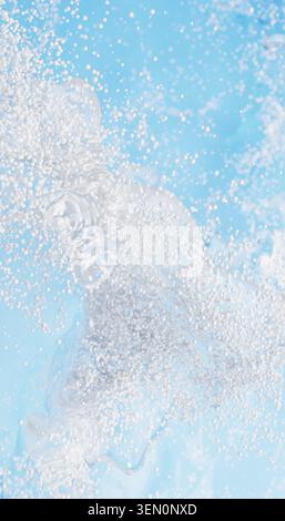 Les bulles effervescentes s'élèvent dans un fond liquide bleu étincelant. Illustration, rendu Banque D'Images