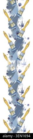 Châssis vertical sans soudure avec outils de travail pour la réparation. Illustration aquarelle utilisant des traits de peinture bleu indigo, des éclaboussures et des taches sur un isolé Banque D'Images