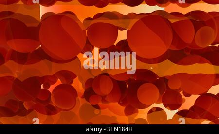Motif abstrait de cercles translucides rouge et orange se chevauchant. Banque D'Images