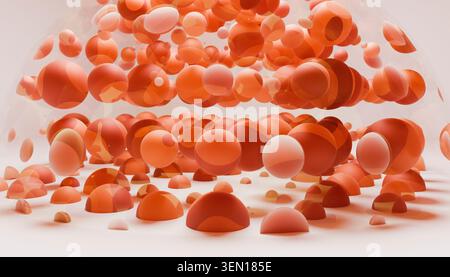 Sphères oranges flottantes de différentes tailles créant une scène abstraite dynamique Banque D'Images